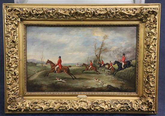 Circle of John Ferneley, Jnr (1815-1862) Hunting scenes - At Full Cry 12 x 20in.